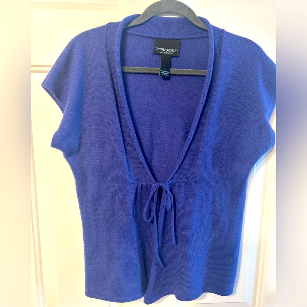 Cynthia Rowley Pure Cashmere Short Sleeve Tie Front Cardigan